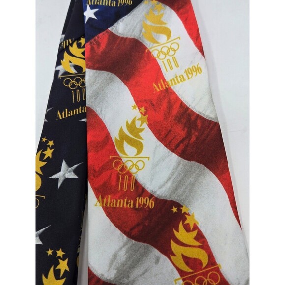 NOS VINTAGE OLYMPICS RED WHITE NECKTIE MENSWEAR TIE ATLANTA 1996 RALPH MARLIN - Picture 4 of 10